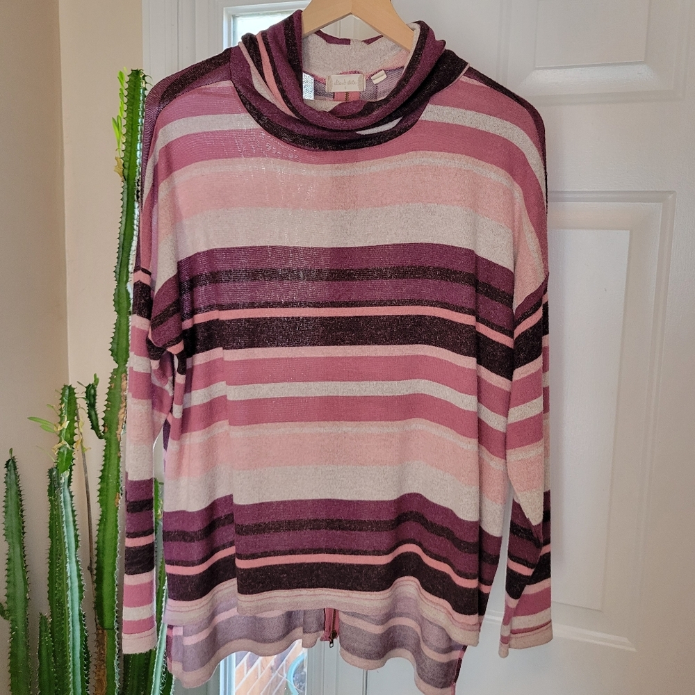 Altar'd State Oversized Cowl Neck Knit‎ Zip Back Striped Top, Size Womens S